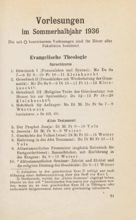 81-112, Vorlesungen im Sommerhalbjahr 1936