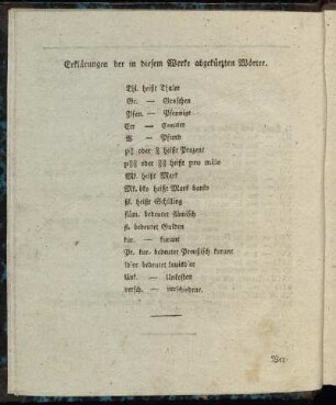 Erklärungen der in diesem Werke abgekürzten Wörter.