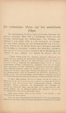 Die cretensischen Wirren und ihre unmittelbaren Folgen