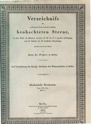 Verzeichniss der von Bradley, Piazzi, Lalande und Bessel beobachteten Sterne. 17. 1843
