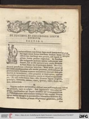 De Fontibus et oeconomia legum civilum. Sectio I.