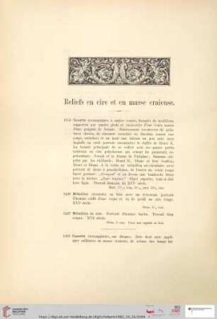 Reliefs en cire et en masse craieuse (Nr. 1435 - 1449)
