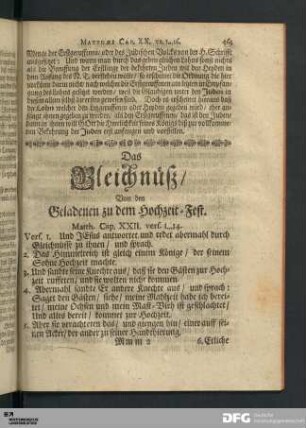 Das Gleichnüß/ Von den Geladenen zu dem Hochzeit-Fest. Matth. Cap. XXII. vers. 1...14.