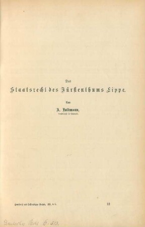 Das Staatsrecht des Fürstenthums Lippe