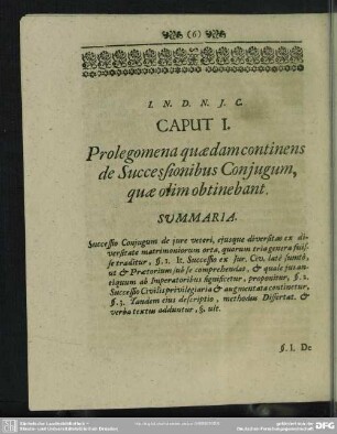 Caput I. Prolegomena quaedam continens de Successionibus Coniugum, quae olim obtinebant
