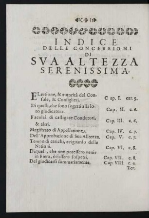 Indice Delle Concessioni Di Sua Altezza Serenissima.