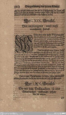 Der LXIX. Artickel. Von empfangener/ unnd nicht vorrechenter Zubuß.