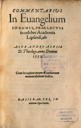 Commentarius In Euangelium Ioannis