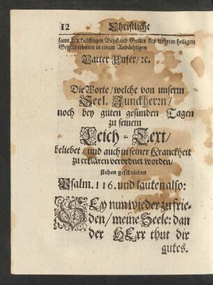 [...] Leich-Text/ [...] Psalm. 116. und lauten also: