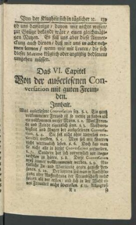 Das VI. Capitel Von der auserlesenen Conversation mit guten Freunden
