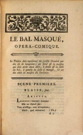 Le Bal Masqué : Opera Comique en un acte