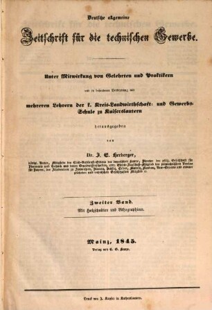 Deutsche allgemeine Zeitschrift für die technischen Gewerbe. 2, 2. 1845