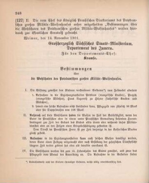 127. Ministerial-Bekanntmachung, betreffend "Bestimmung über die Wohlthaten des Potsdamschen großen Militär-Waisenhauses"