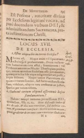Locus XVII. De Ecclesia