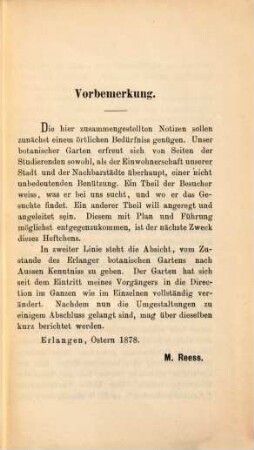 Der botanische Garten zu Erlangen : Mit 1 Plane