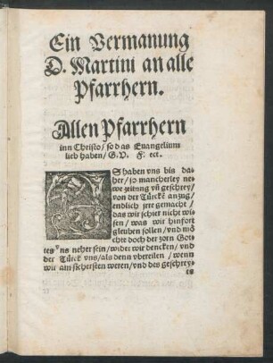 Ein Vermanung D. Martini an alle Pfarrhern.