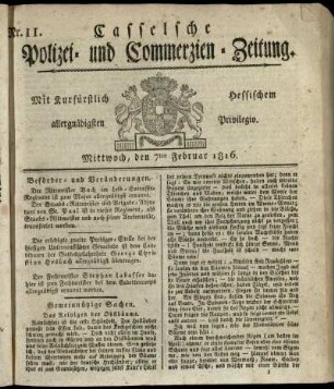 Nr. 11, Mittwoch, den 7ten Februar 1816