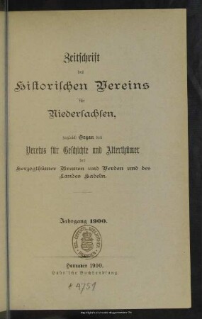 [65.]1900: Zeitschrift des Historischen Vereins für Niedersachsen