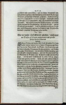 Tit. IIX. Wer vor unser Hoff-Gericht geladen/ auch was vor Sachen an selbigem angenommen und gerechtfertiget werden sollen und mögen