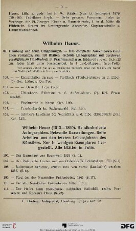 Wilhelm Heuer (1813-1890): Handkolorierte Autographien (Nr. 106-243)