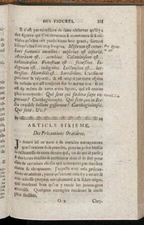 Article Sixieme. Des Précautions Oratoires.