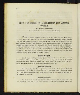 Ueber das Keimen der Saamenkörner unter gefärbten Gläsern.