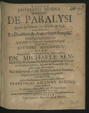 Disputatio Medica Inauguralis De Paralysi