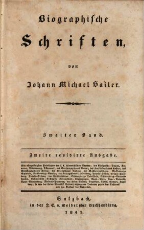 Johann Michael Sailer's sämmtliche Werke. 39, Biographische Schriften ; 2