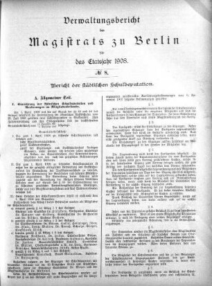 No. 8. Bericht der städtischen Schuldeputation