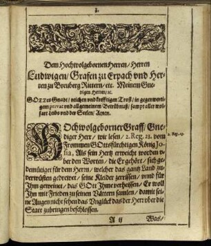 Dem Hochwolgebornen Herren/ Herren Ludwigen/ Grafen zu Erpach und Herren zu Breuberg [...]