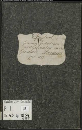 Kirchenbuchduplikate der evangelischen Gemeinde Blasheim, Kreis Lübbecke (GHT 1854). (Gemeinde: Evangelische Gemeinde Blasheim, Kreis Lübbecke)