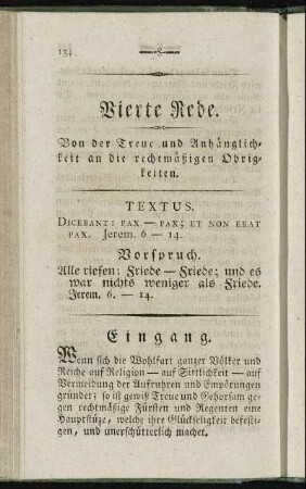 Vierte Rede. Von der Treue und Anhänglichkeit an die rechtmäßigen Obrigkeiten.