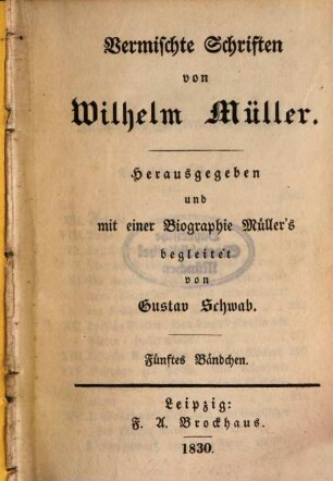 Vermischte Schriften : in fünf Bändchen, 5. Bändchen