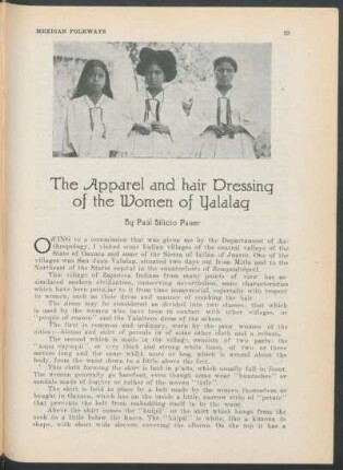 The apparel and hair dressing of the women of Yalalag