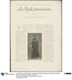 Le Style Parisien: Lettre d'une Parisienne, Modelle von Paquin und Premet, Hut von Lucie Hamar