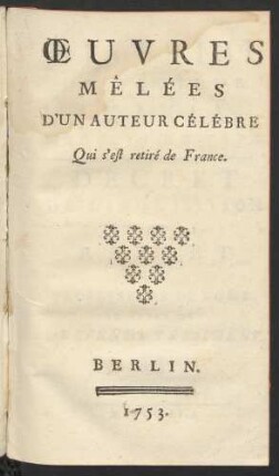 Œuvres Mêlées D'Un Auteur Célébre Qui s'est retiré de France