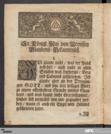 Sr. Königl. Maj. von Preussen Glaubens-Bekanntnüß