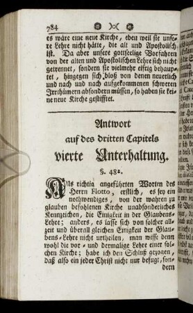 Antwort auf des dritten Capitels vierte Unterhaltung.