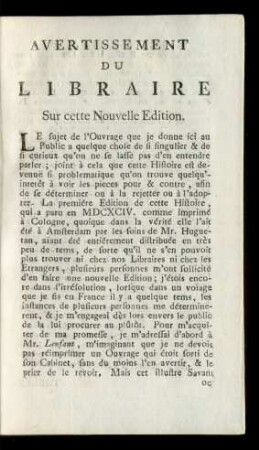 Avertissement Du Libraire Sur cette Nouvelle Edition.