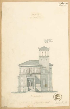 Villa Monatskonkurrenz Februar 1875: Aufriss Seitenansicht 1:100; Maßstabsleiste
