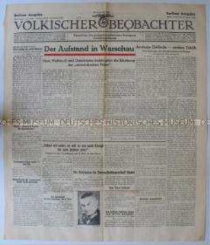 Titelblatt der Tageszeitung "Völkischer Beobachter" zum Aufstand der Warschauer Bevölkerung gegen die Besatzer