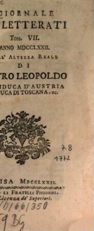 Giornale de'letterati. 7, 7. 1772