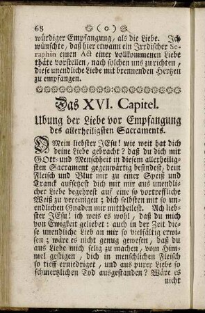 Das XVI. Capitel. Ubung der Liebe vor Empfangung des allerheiligsten Sacraments.