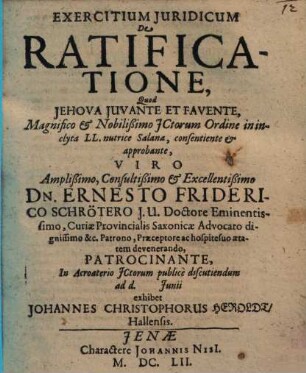 Exercitium juridicum de ratificatione