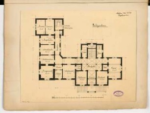 Rathaus, Wilhelmshaven Monatskonkurrenz Februar 1890: Grundriss Erdgeschoss; Maßstabsleiste