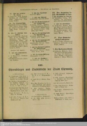 III. Ehrenbürger und Stadtälteste der Stadt Chemnitz