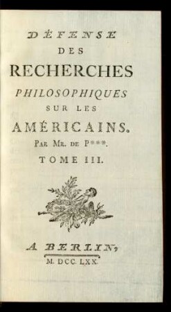 Défense Des Recherches Philosophiques Sur Les Américains
