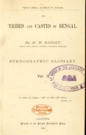 [Ethnographic glossary], Vol. 2: The tribes and castes of Bengal