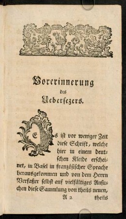 A2r-A6v, Vorerinnerung des Uebersezers