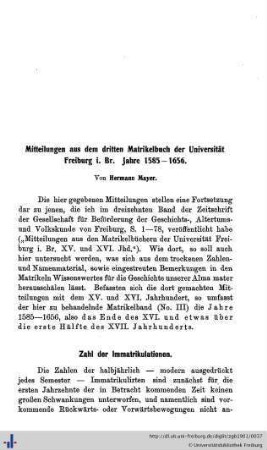 Mitteilungen aus dem 3. Matrikelbuch der Universität Freiburg i. Br. 1585–1656.